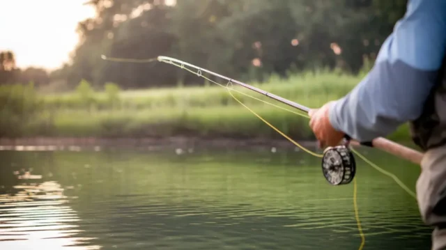 Expert fly fishing tips for catfish, with an angler casting a line in a peaceful fishing spot.