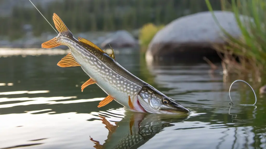 Dead bait setup with cut smelt on a hook, showing how scent attracts pike.